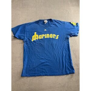 Majestic Seattle Mariners Buhner 19 T Shirt Medium Blue Yellow Baseball Tee